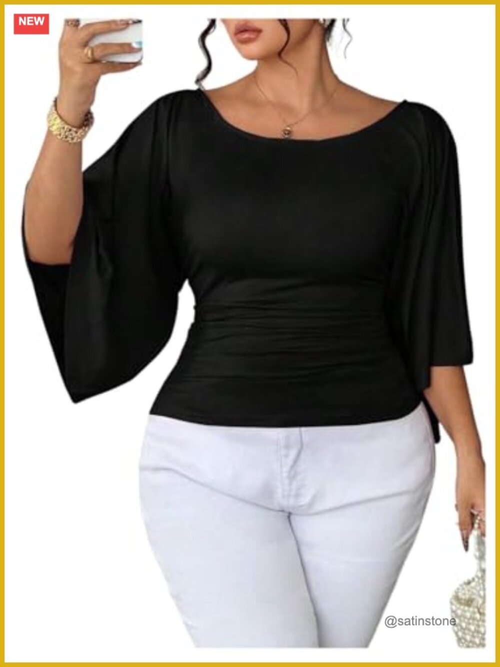 Milumia Women's Plus Size Crew Neck Half Sleeve Cinched Waist Top Dressy